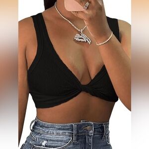 Women's Crop Tank Top Ribbed Front Twist